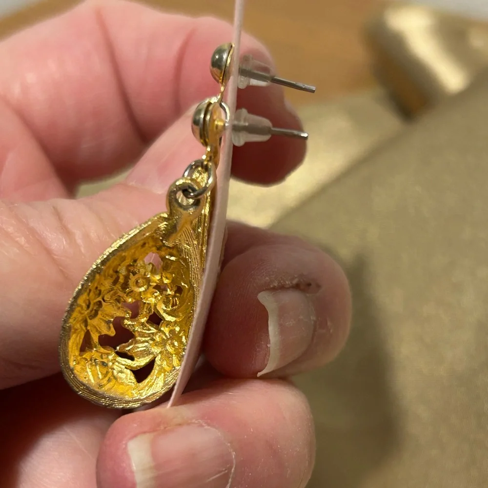 Gold Teardrop Multicolor Earrings - Picture 6 of 7